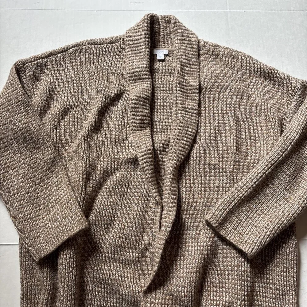 Pure Jill Heavy Cotton Tan Knit Cardigan Size Medium Oversized - Picture 4 of 7